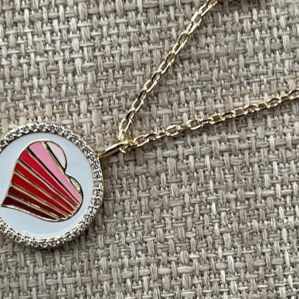 Valentines Day LULU DK Necklace LOVE 14K Plated Reversible Enamel Crystal Accent - Picture 3 of 11